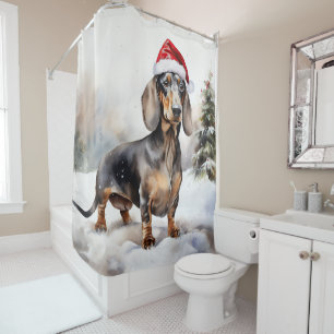 Rideaux De Douche Chien de Dachshund à Noël de neige