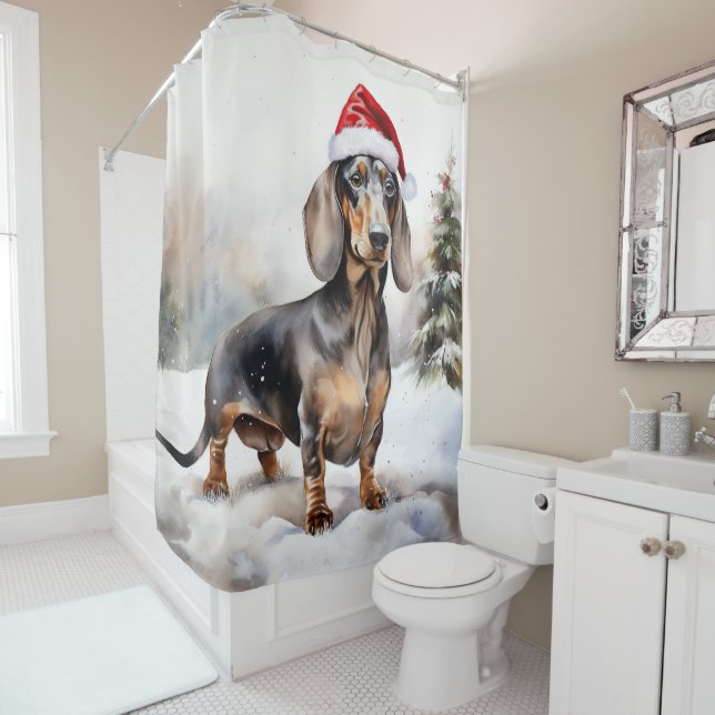 Rideaux De Douche Chien de Dachshund à Noël de neige (En situation)