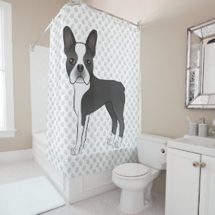 Rideaux De Douche Chien de dessin animé Boston Terrier noir et blanc