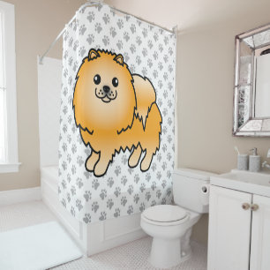 Rideaux De Douche Chien de dessin animé mignon Pomeranian orange & p