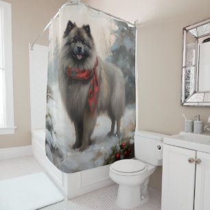Rideaux De Douche Chien de Keeshond à Noël de neige