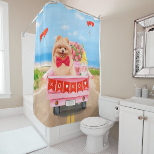 Rideaux De Douche Chien de Poméranie Saint-Valentin Camion