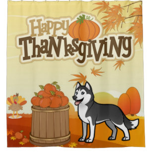 Rideaux De Douche Chien de traîneau sibérien de bon thanksgiving