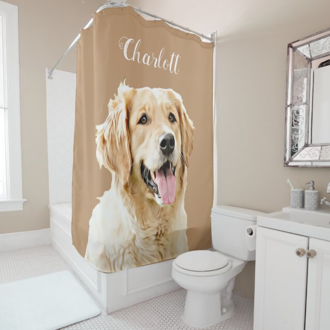 Rideaux De Douche Chien d'or retriever personnalisé Chien dessiné pe (En situation)