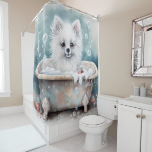 Rideaux De Douche Chien Esquimau Américain Dans L'eau De Baignoire A