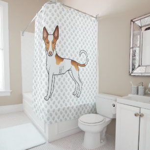 Rideaux De Douche Chien Ibizan Hound à poil lisse blanc et rouge et