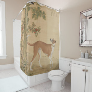 Rideaux De Douche Chien Lévrier Chinois Vintage et Art d'Oiseau