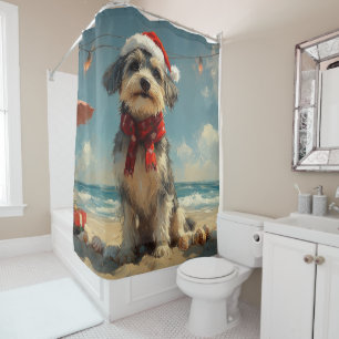 Rideaux De Douche Chien Louvre de Noël Vintage Plage