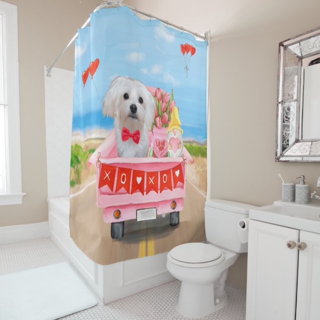 Rideaux De Douche Chien maltais Saint Valentin Camion (En situation)
