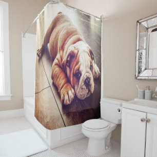 Rideaux De Douche Chien menteur de Bulldog anglais Photo de chien