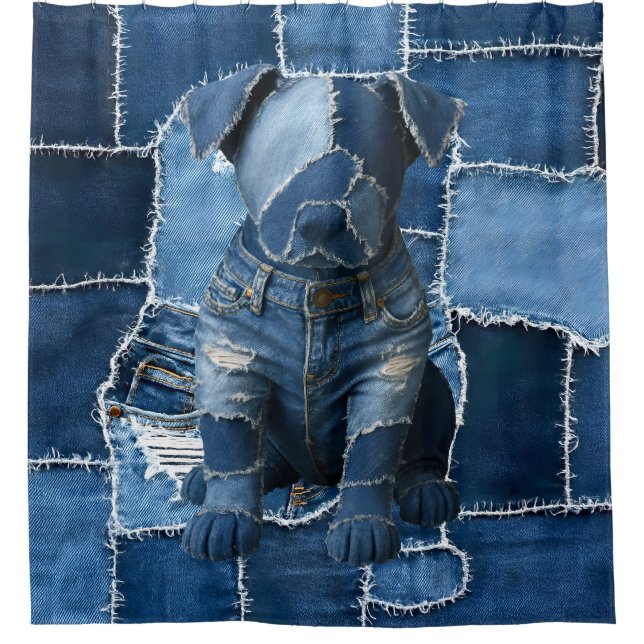 Rideaux De Douche Chien Patchwork Art Denim (Devant)