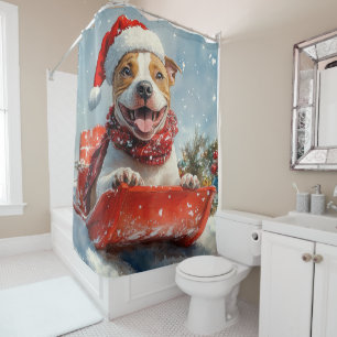 Rideaux De Douche Chien Pitbull en Traîneau Laissez Tomber la Neige