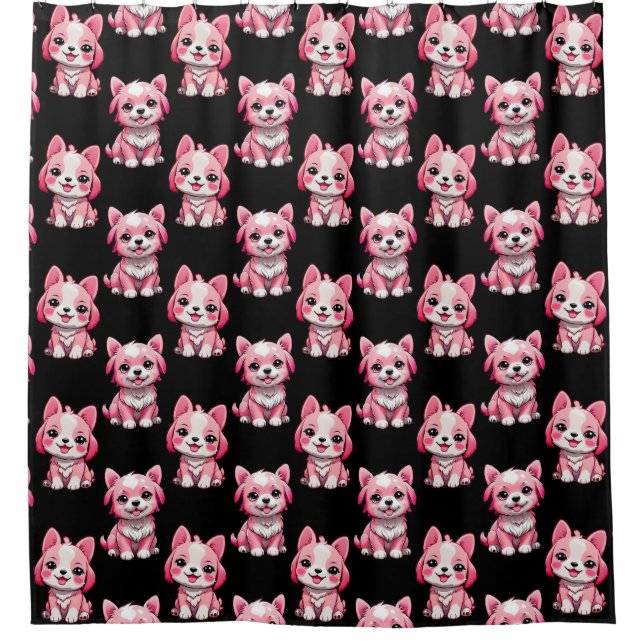 Rideaux De Douche Chien rose Motif design - Noir (Devant)