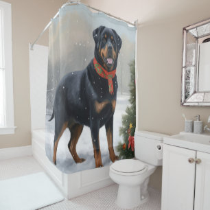 Rideaux De Douche Chien Rottweiler pendant Noël de neige