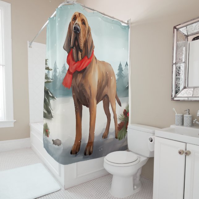 Rideaux De Douche Chien sanglant à Noël de neige (En situation)