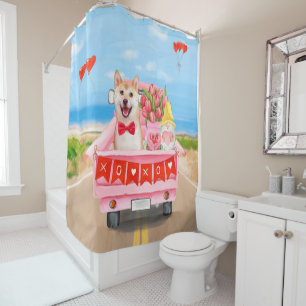 Rideaux De Douche Chien Shiba Inu Valentine's Day Truck
