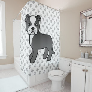 Rideaux De Douche Chien Staffordshire Bull Terrier noir et blanc