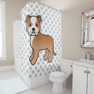 Rideaux De Douche Chien Staffordshire Bull Terrier Rouge Et Blanc
