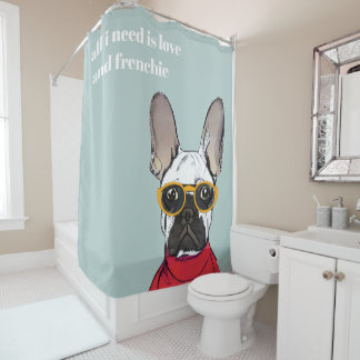 Rideaux De Douche Chien-taureau Rouge Rouge Mignonne Avec Lunettes D