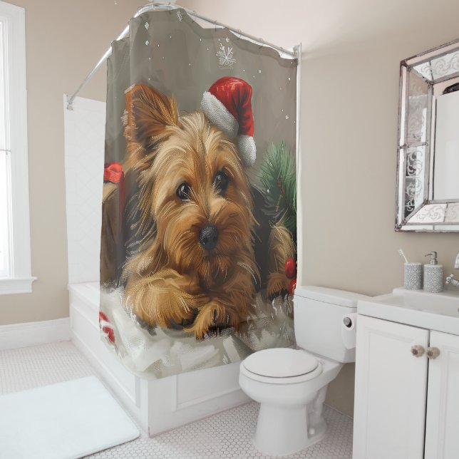 Rideaux De Douche Chien Terrier Australien Noël Festif (En situation)
