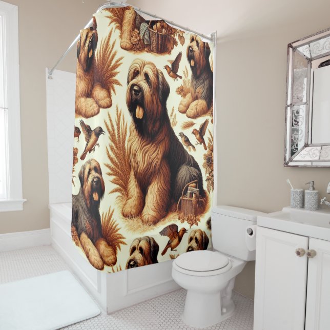 Rideaux De Douche Chien vintage Briard sans soudure (En situation)