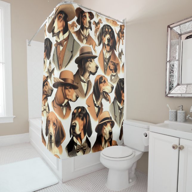 Rideaux De Douche Chien vintage sans soudure (En situation)