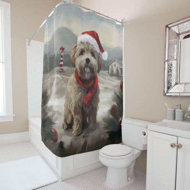 Rideaux De Douche Chien Yorkipod en Noël de neige (En situation)