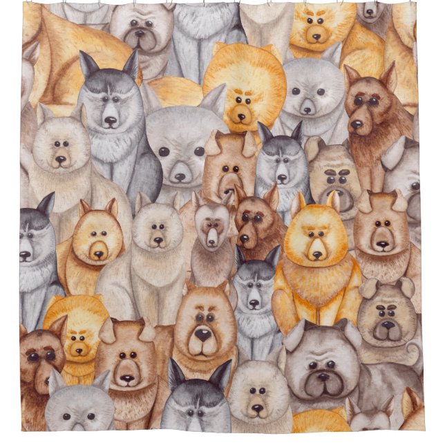 Rideaux De Douche Chiens Aquarellés : Whimsical Seamless Fun (Devant)