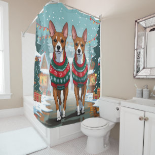 Rideaux De Douche Chiens Basenji Noël Neige Vacances