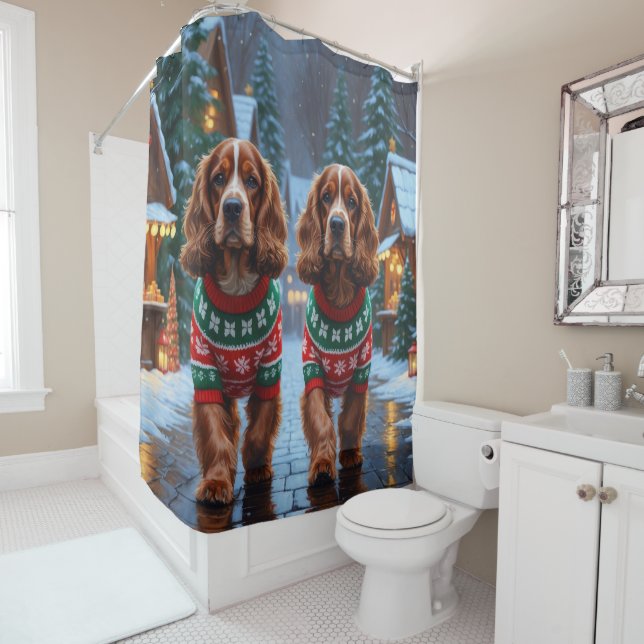 Rideaux De Douche Chiens Cocker Spaniel Noël Neige Fêtes (En situation)
