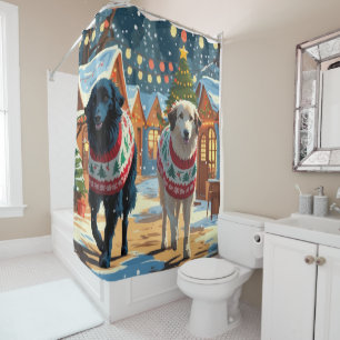 Rideaux De Douche Chiens de berger d'Anatolie Noël Neige Vacances