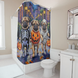 Rideaux De Douche Chiens de carlin en costumes d'Halloween