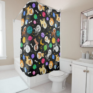 Rideaux De Douche Chiens de l'espace Aquarelle Astronaut Chiots