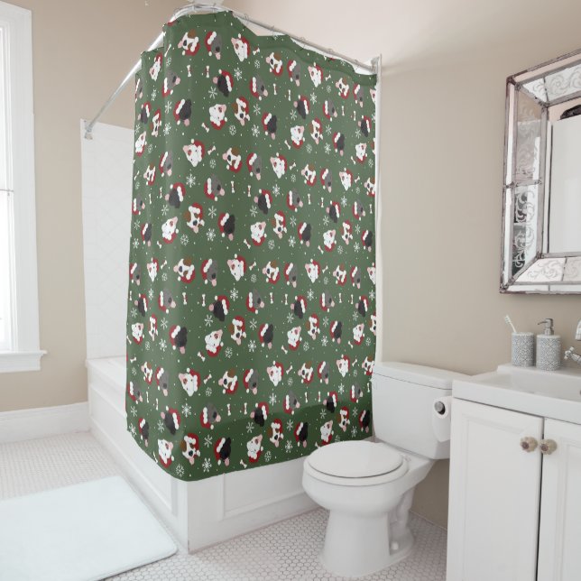 Rideaux De Douche Chiens de Noël sur Vert (En situation)