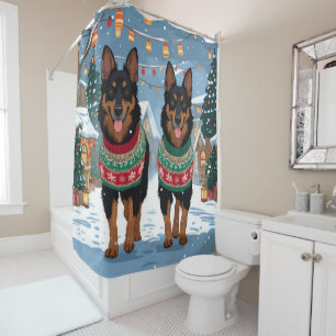 Rideaux De Douche Chiens Malinois Belges Noël Neige Vacances 