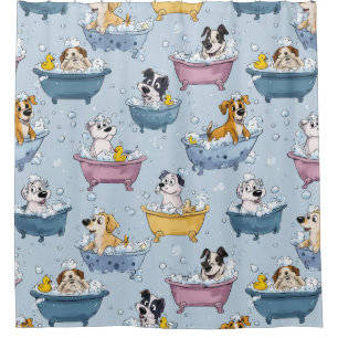 Rideaux De Douche Chiens mignons dans des baignoires Décor de salle 