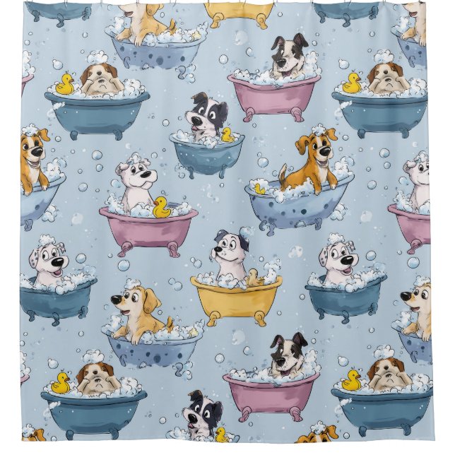 Rideaux De Douche Chiens mignons dans des baignoires Décor de salle  (Devant)