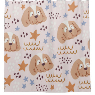 Rideaux De Douche Chiens mignons, étoiles, lignes : vintage sans sou