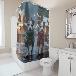 Rideaux De Douche Chiens Rat Terrier Noël Neige Fêtes