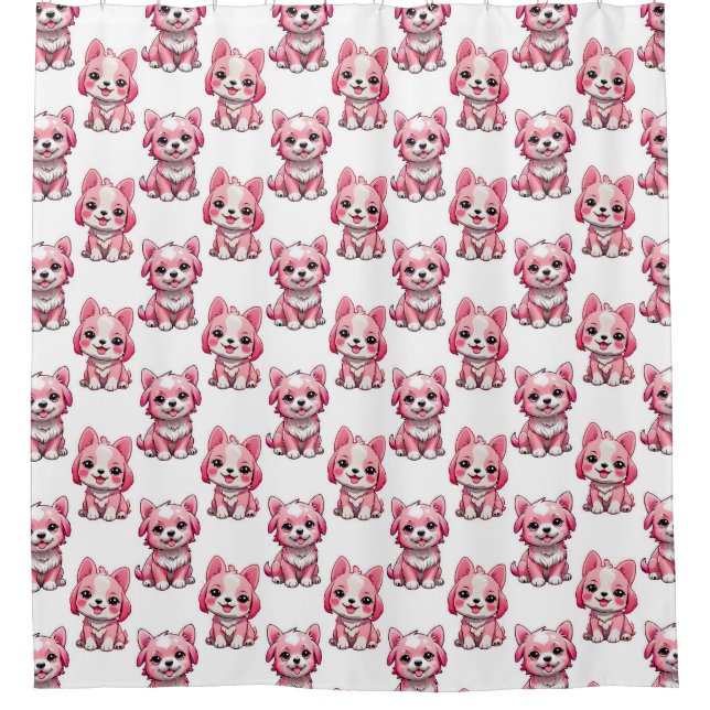 Rideaux De Douche Chiens roses mignons - Blanc  (Devant)