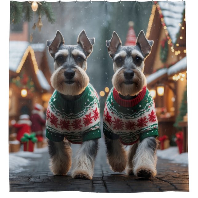 Rideaux De Douche Chiens Schnauzer Noël Neige Vacances  (Devant)