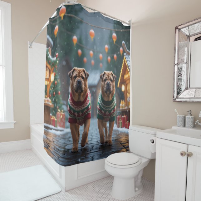 Rideaux De Douche Chiens Shar Pei Noël Snow Holiday (En situation)