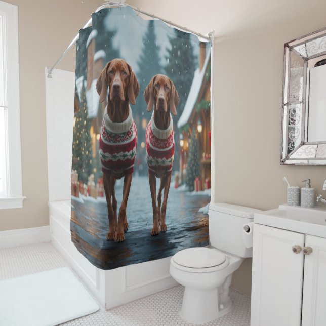 Rideaux De Douche Chiens Vizsla Noël Neige Fêtes (En situation)