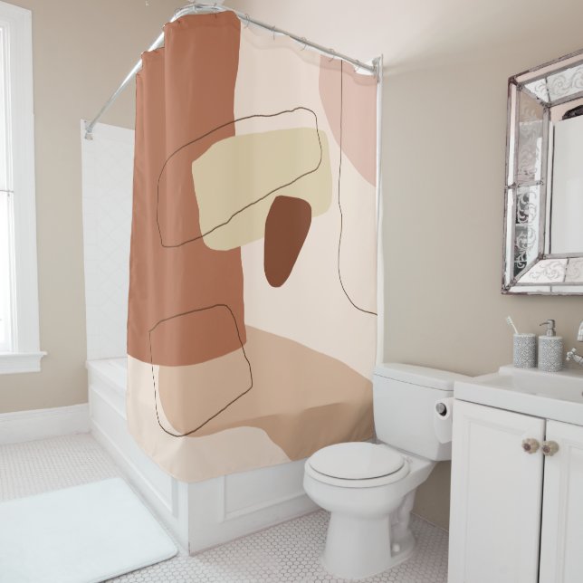 Rideaux De Douche Chiffres abstraits de couleur marron (En situation)