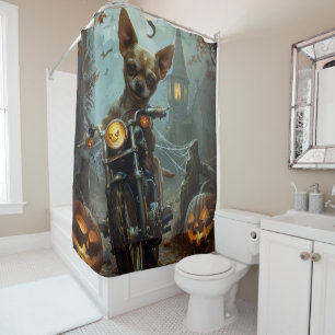 Rideaux De Douche Chihuahua à moto Halloween épouvantable
