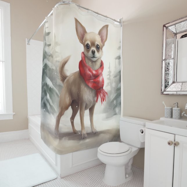 Rideaux De Douche Chihuahua Chien dans Noël de neige (En situation)