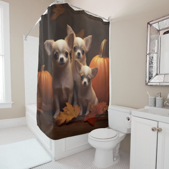 Rideaux De Douche Chihuahua Chiot Automne Citrouille de plaisir (En situation)