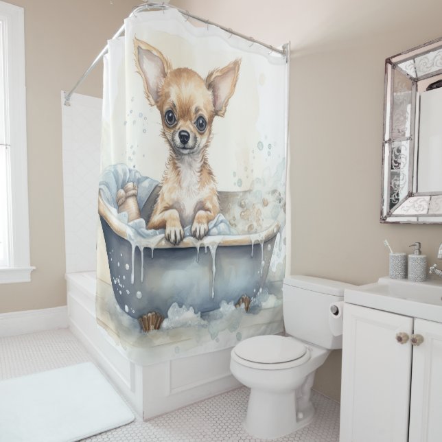 Rideaux De Douche Chihuahua Dans La Baignoire Aquarelle Chien Art (En situation)