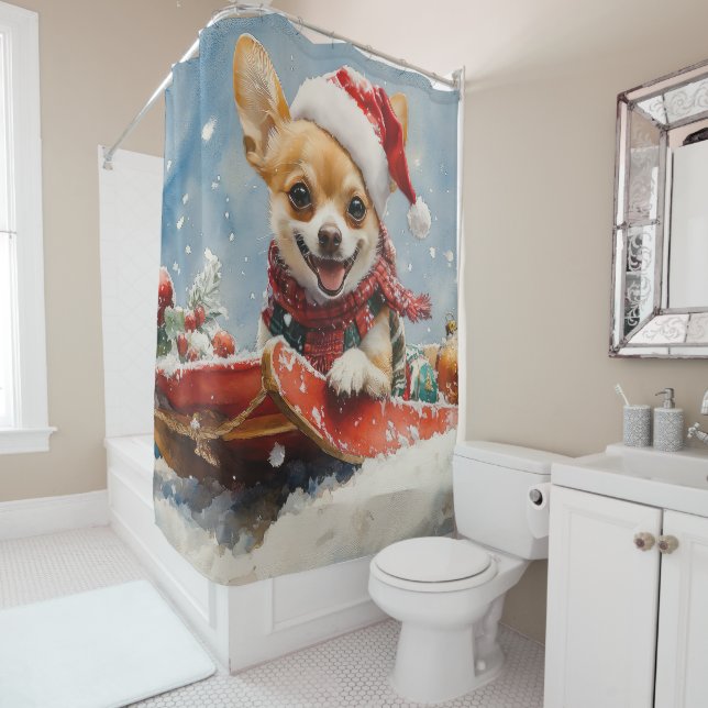 Rideaux De Douche Chihuahua Dog in Sledge Let it Snow Christmas (En situation)