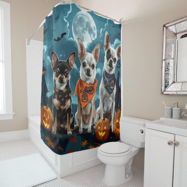 Rideaux De Douche Chihuahua Halloween Éffrayant (En situation)